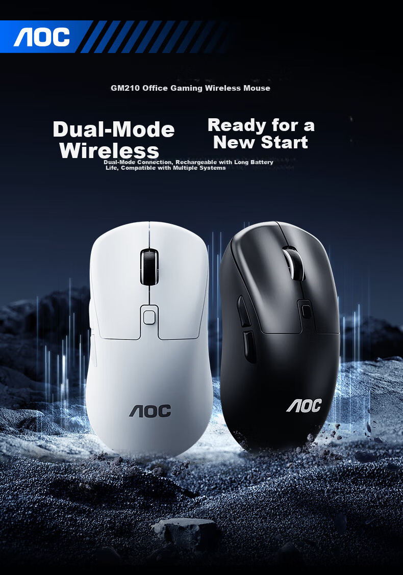 AOC MS400 Wireless Bluetooth Dual-Mode Mouse RGB Gaming Mouse Rechargeable Portable Laptop Mouse Light Blue White 1