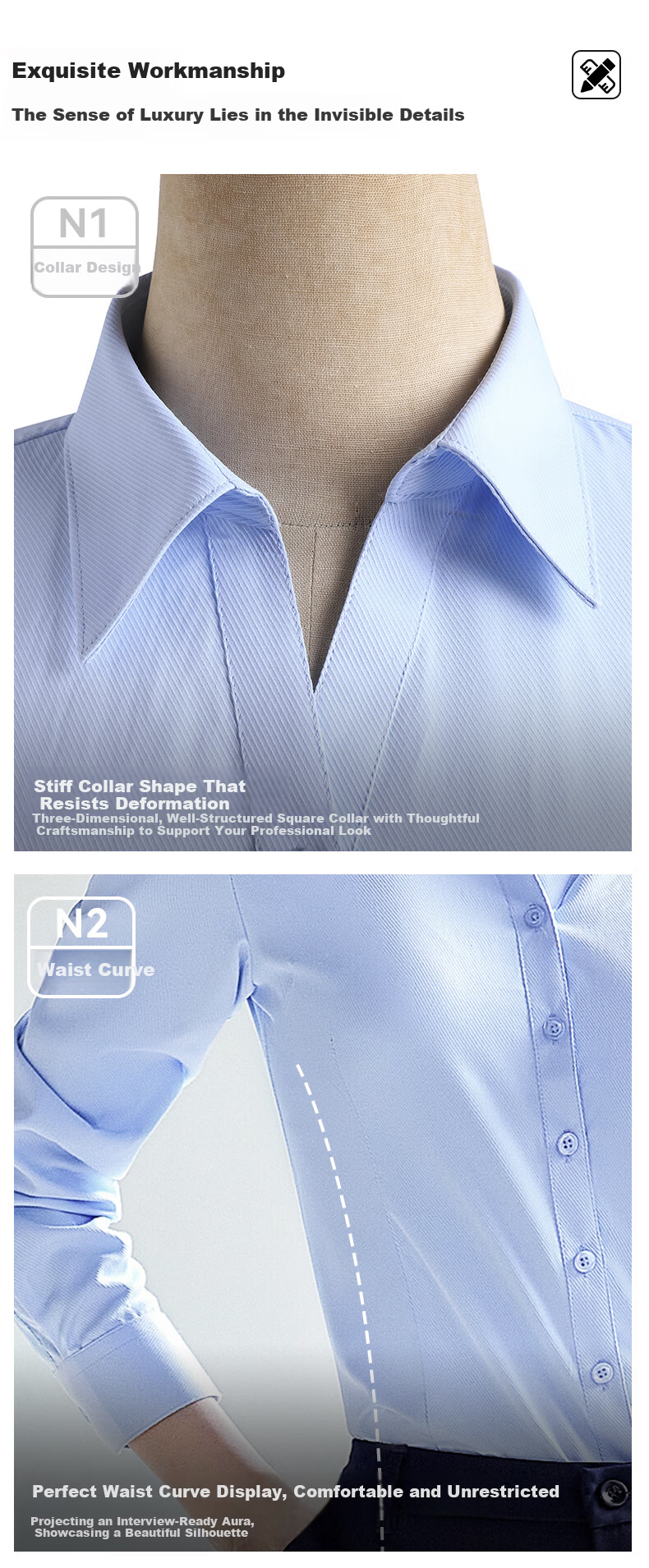 Yulixi White Long Sleeve Professional Shirt for Women Interview Formal Work Commute 2026 New Slim Fit Premium Non-Iron Blouse 6