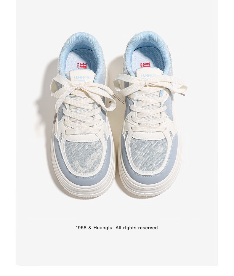 HUANQIU 2026 Spring Autumn New Women's Casual White Shoes Thick Sole Fashionable Breathable Sneakers Light Blue Size 39 4