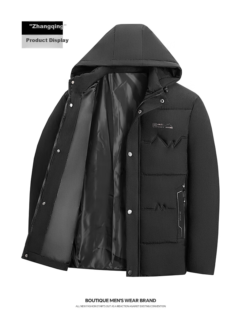ROMON Men's Cotton Jacket Winter Coat Trendy Business Cotton-Padded Jacket Middle-Aged and Elderly Warm Cotton Coat Dad Style 2517 Black 4XL 12