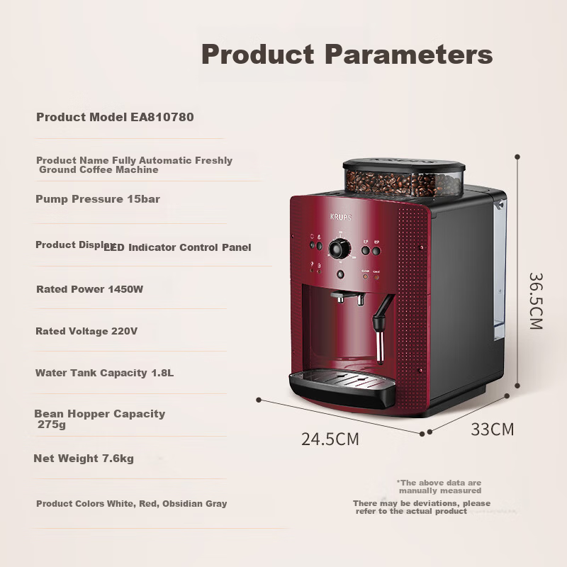 Krups Germany Krups Coffee Machine Home/Office Fully Automatic Espresso Coffee Grinder Integrated Machine European Original EA810780 Red