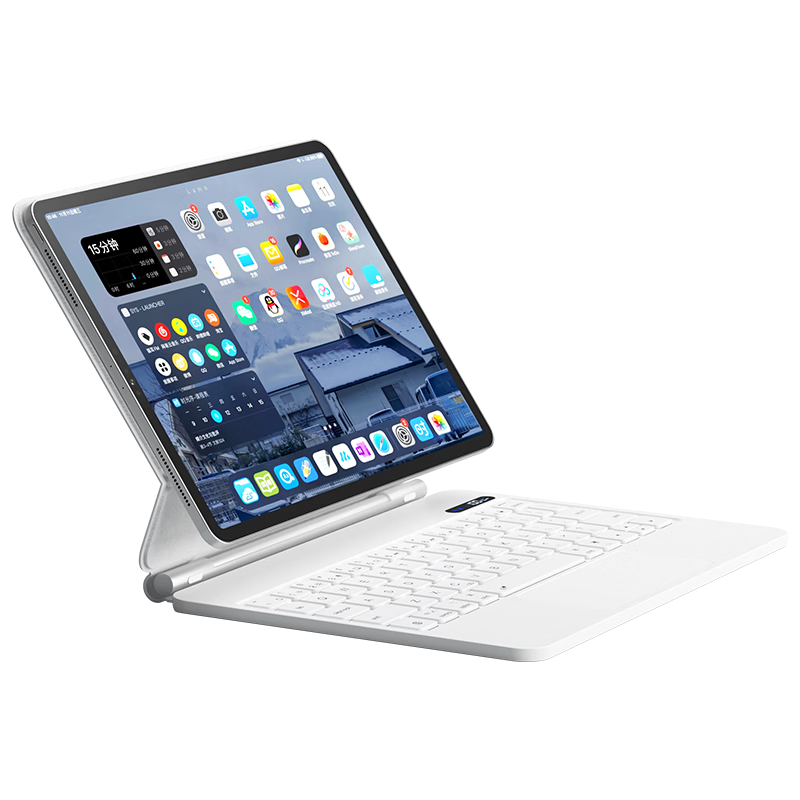 B.O.W Hangshi X55C Floating Magic Control Keyboard iPad Bluetooth Air 6/7/8 Tablet Case 11-inch Protective Cover Magnetic Detachable Upgraded Digital Display Screen Compatible with Apple White