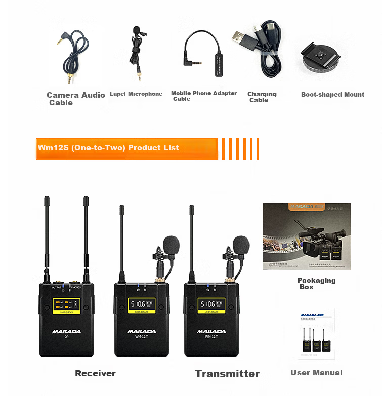 Mailada WM12S Wireless Lavalier Microphone UHF Wireless Mic Interview Lapel Mic Live Streaming Audio Equipment DSLR Camera Recording Microphone Mobile Phone Microphone 19