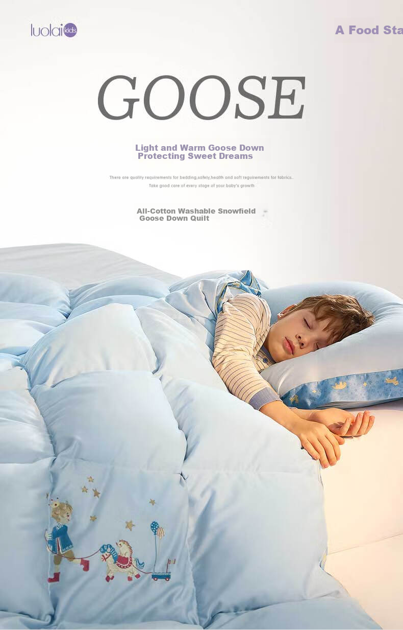 Luolai Children's Down Quilt Baby Class A 60s Cotton Washable 95% Goose Down Warm Winter Quilt Core 150*215cm 1