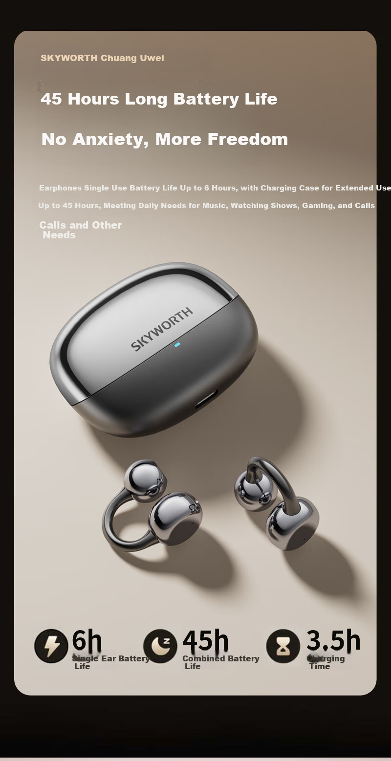 Skyworth S6 Sky Clip Aurora Black AI Version Bluetooth Clip-On Bone Conduction Open-Ear Wireless Sports Earphones New Year Gift 14