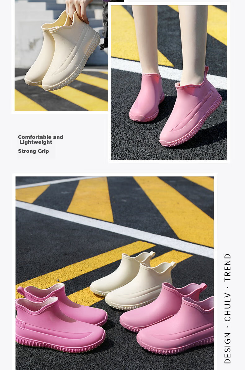 FOOTOPPO Women's Rain Shoes Waterproof Short Rubber Boots Fashion Low-Cut Outdoor Non-Slip Rain Boots 7