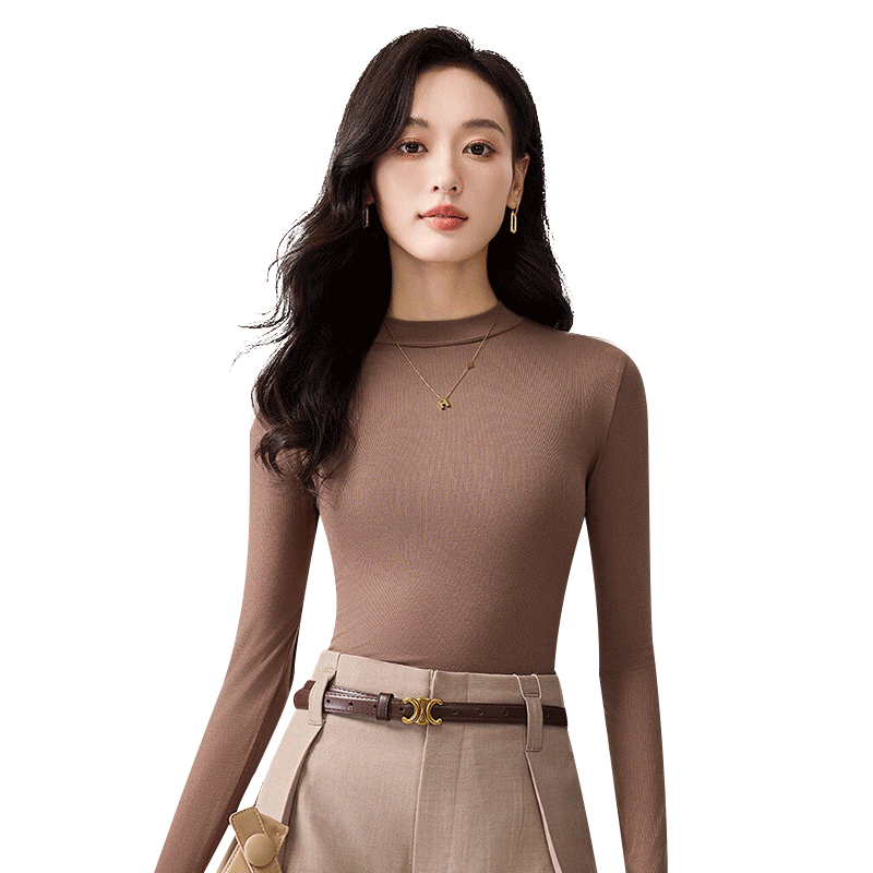 LangSha Spring And Autumn Modal Solid Color Low-Collar Base Shirt for Women, Slim-Fit Thin Inner Layer Long-Sleeve Slimming Stylish Top