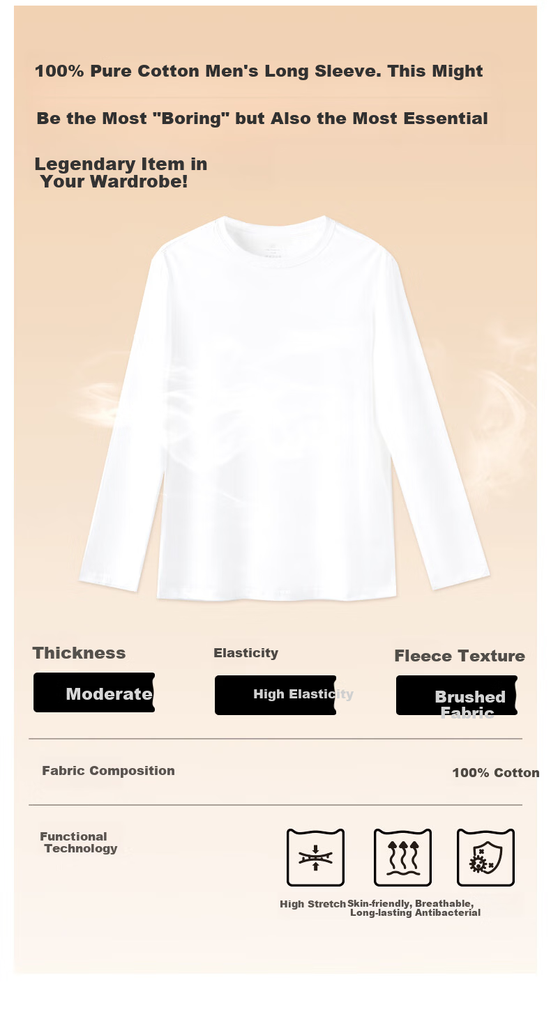 MiiOW Autumn Pure Cotton Long Sleeve T-Shirt Men Spring and Autumn Solid Color Crew Neck Loose Casual Base Shirt 3