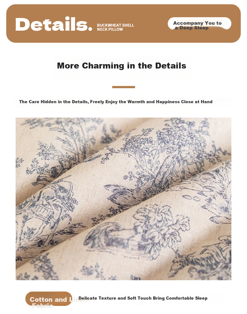 Grace Natural Buckwheat Husk Pillow Chinese Style Cotton Linen Buckwheat Pillow Cervical Pillow 35*55cm 13
