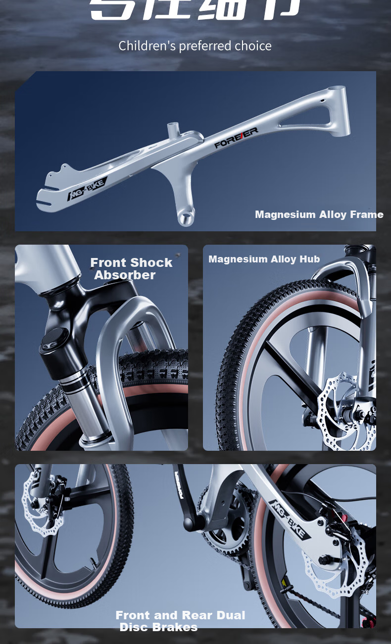 FOREVER Children's Bicycle for Older Kids 6-12 Years Old, Magnesium Alloy Gears Mountain Bike for Boys And Girls, Student Bike, 20-Inch Silver Color 4