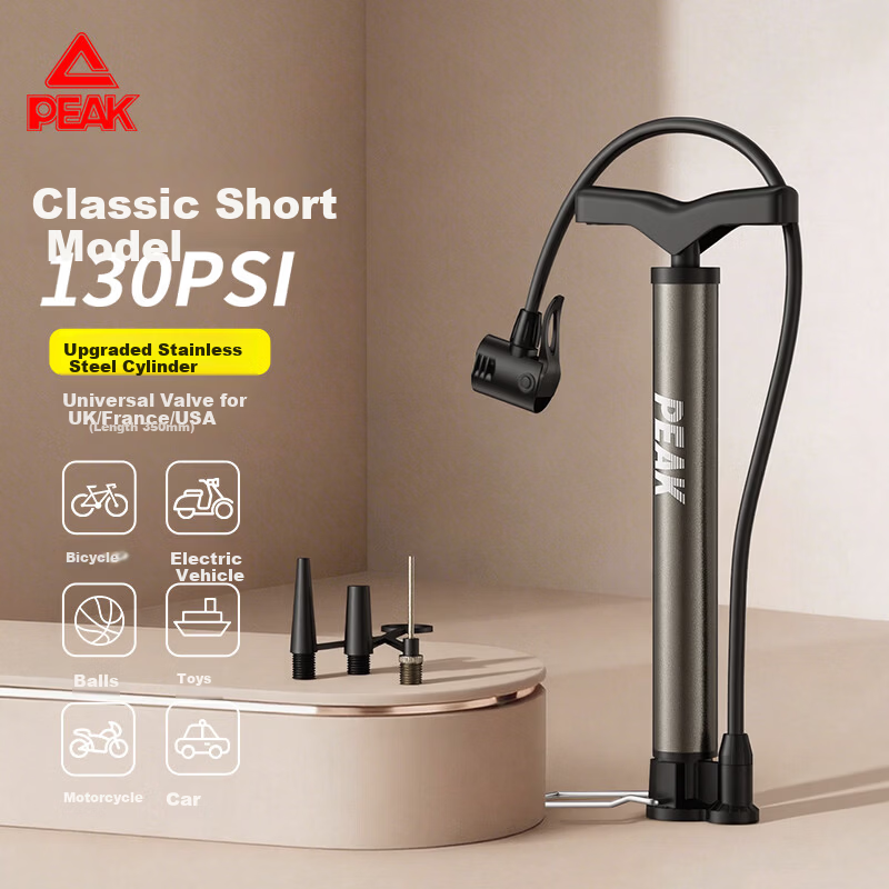 Peak High-Pressure Dual-Boost Air Pump with Pressure Gauge for Bicycle, Motorcycle, Electric Vehicle, Football, and Basketball