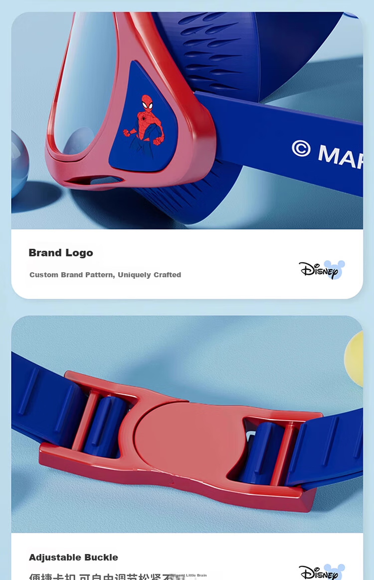 Disney Kids Swimming Goggles Boys Girls HD Waterproof Anti-Fog Large Frame Swim Glasses 3-Piece Set D65646 Spiderman Blue Red 20