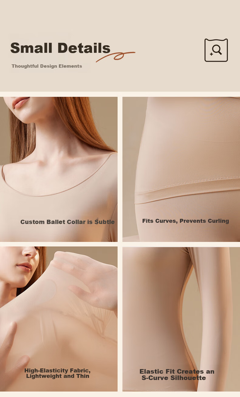 MiiOW Women's 2-Piece Ultra-Thin Seamless High-Elasticity Hyaluronic Acid Skin-Friendly Thermal Underwear Set 9