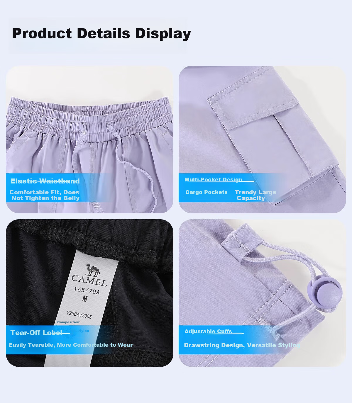 CAMEL Women's Paratrooper Cargo Pants High-Waist 2025 Spring/summer New Loose Straight-Leg Pants Breathable Sun Protection Casual Pants L 31