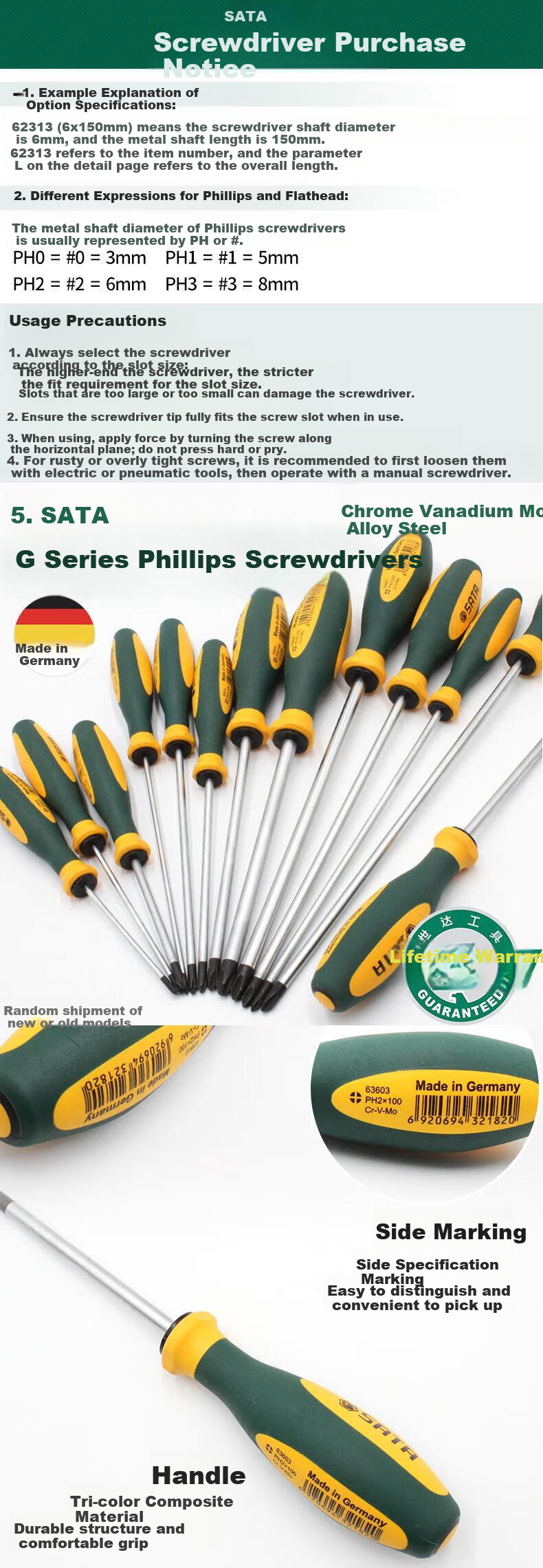 SATA G Series Two-Color Handle Phillips Screwdriver #1x80MM 63611 1