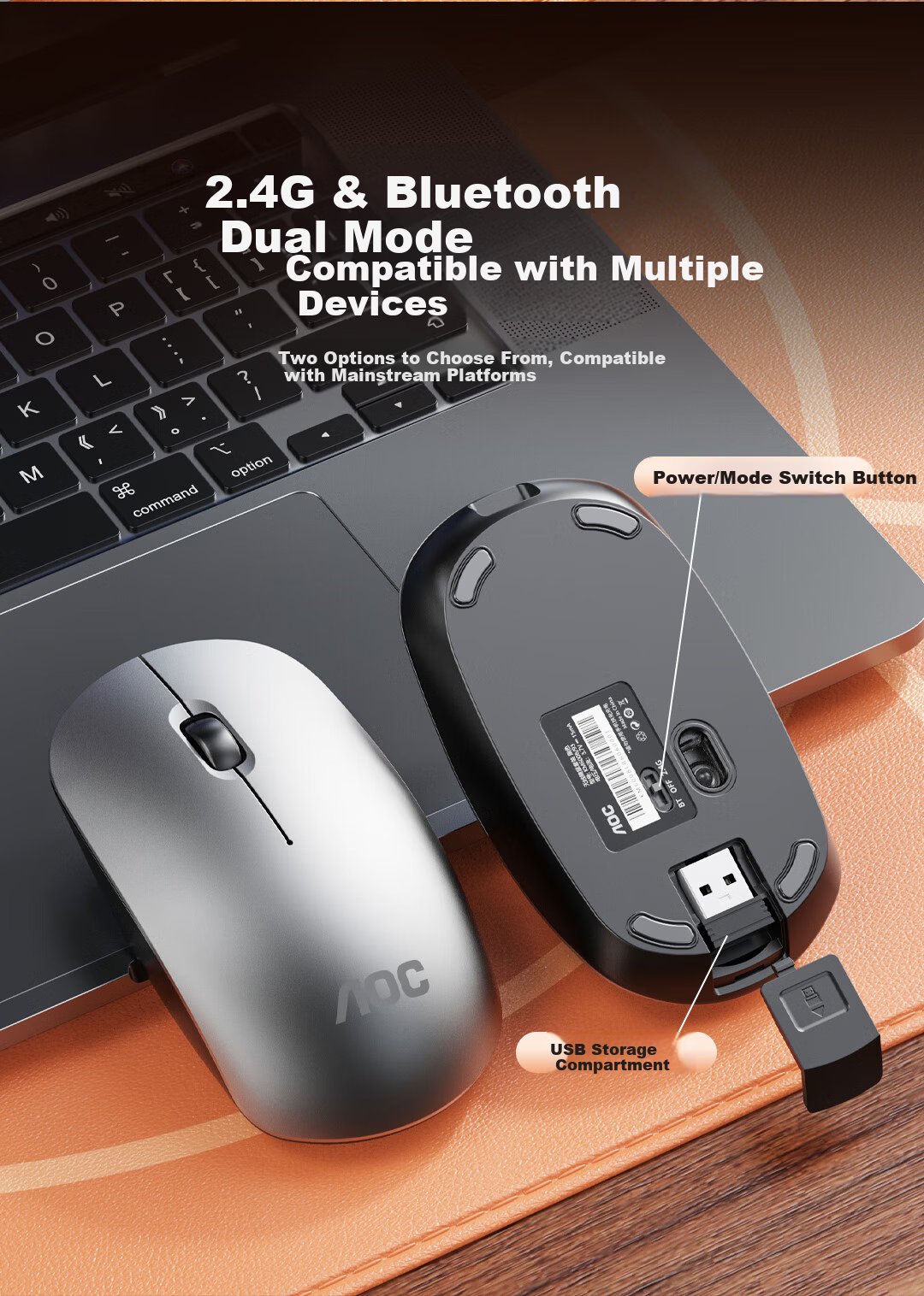 AOC KM600 Wireless Bluetooth Keyboard And Mouse Combo, Dual-Mode Rechargeable Keyboard And Mouse, Scissor Foot Structure, Splash-Resistant, Compatible with Laptops, Black 7
