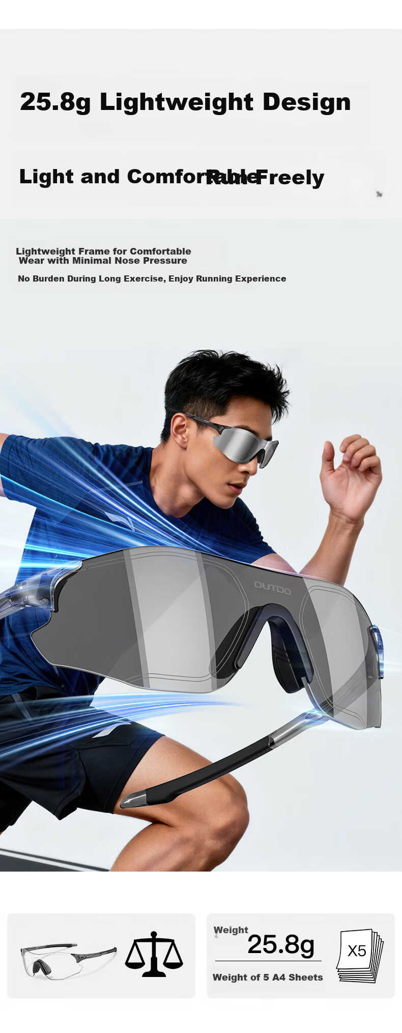 OUTDO Marathon Running Protective Sports Sunglasses Photochromic Unisex Sunglasses 67026-26 6