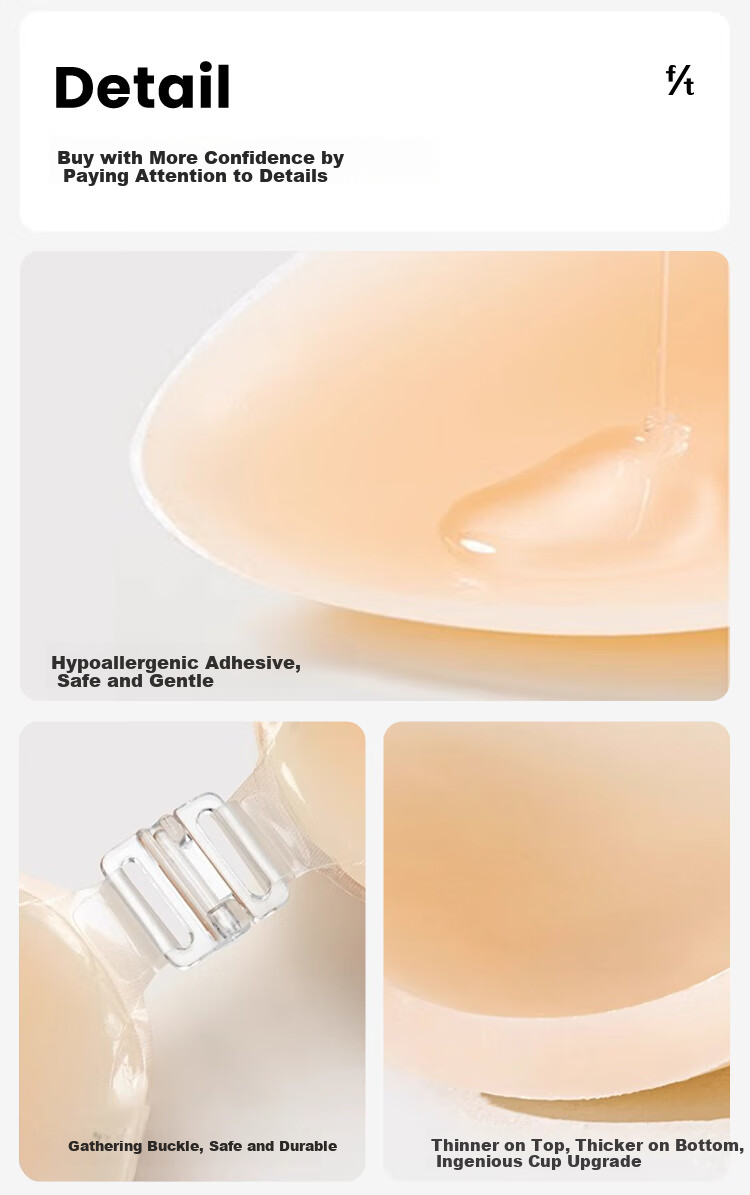 FitonTon Strapless Invisible Adhesive Bra for Women Wedding Dress, Seamless, Anti-Exposure, Push-Up Breast Pads 13