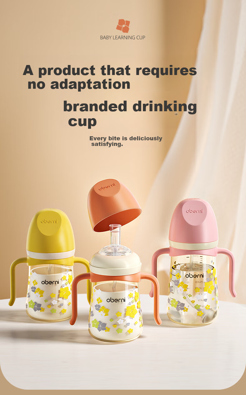 Oubeini PPSU Children's Drinking Cup, Kindergarten And Elementary School Student Direct Drinking Water Cup with Handle And Straw, Anti-Choking And Anti-Fall Design, Sliding Lid Water Bottle 1