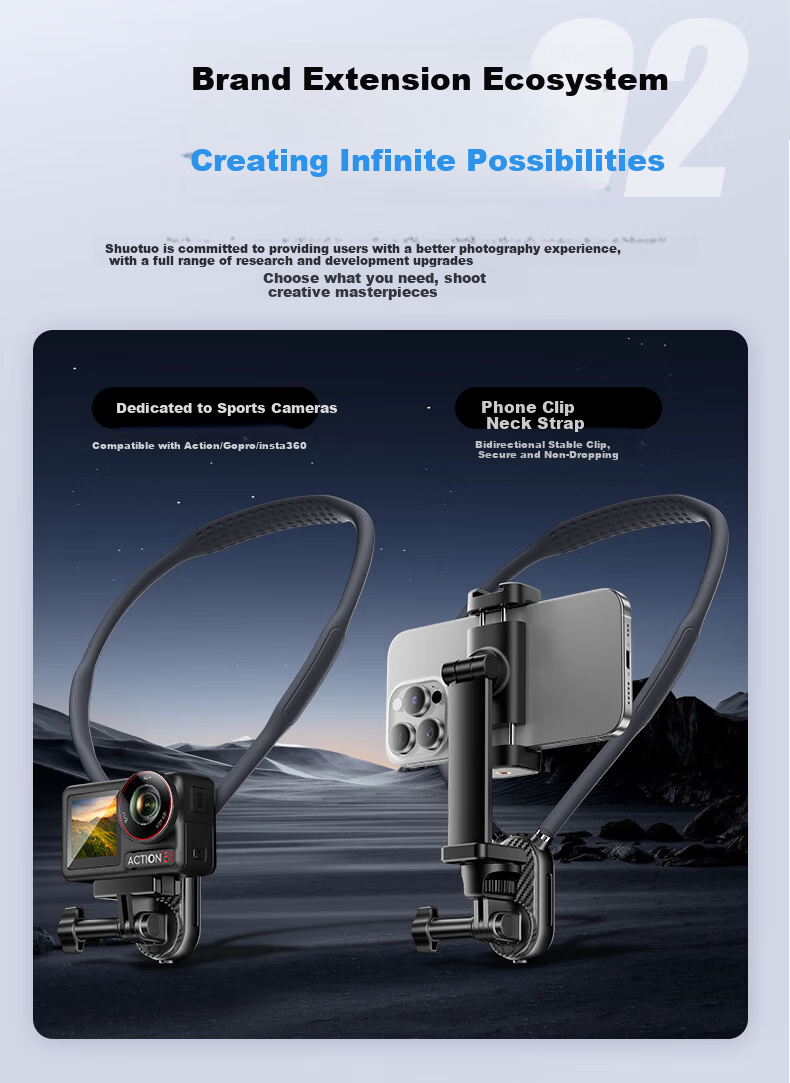 JIAHUACAI Neck Mount Bracket First-Person POV Chest-Mounted Vlog Live Outdoor Fishing Cycling Stabilizer Compatible with GoPro 13 12 DJI Pocket 3 Action 5 Pro 6