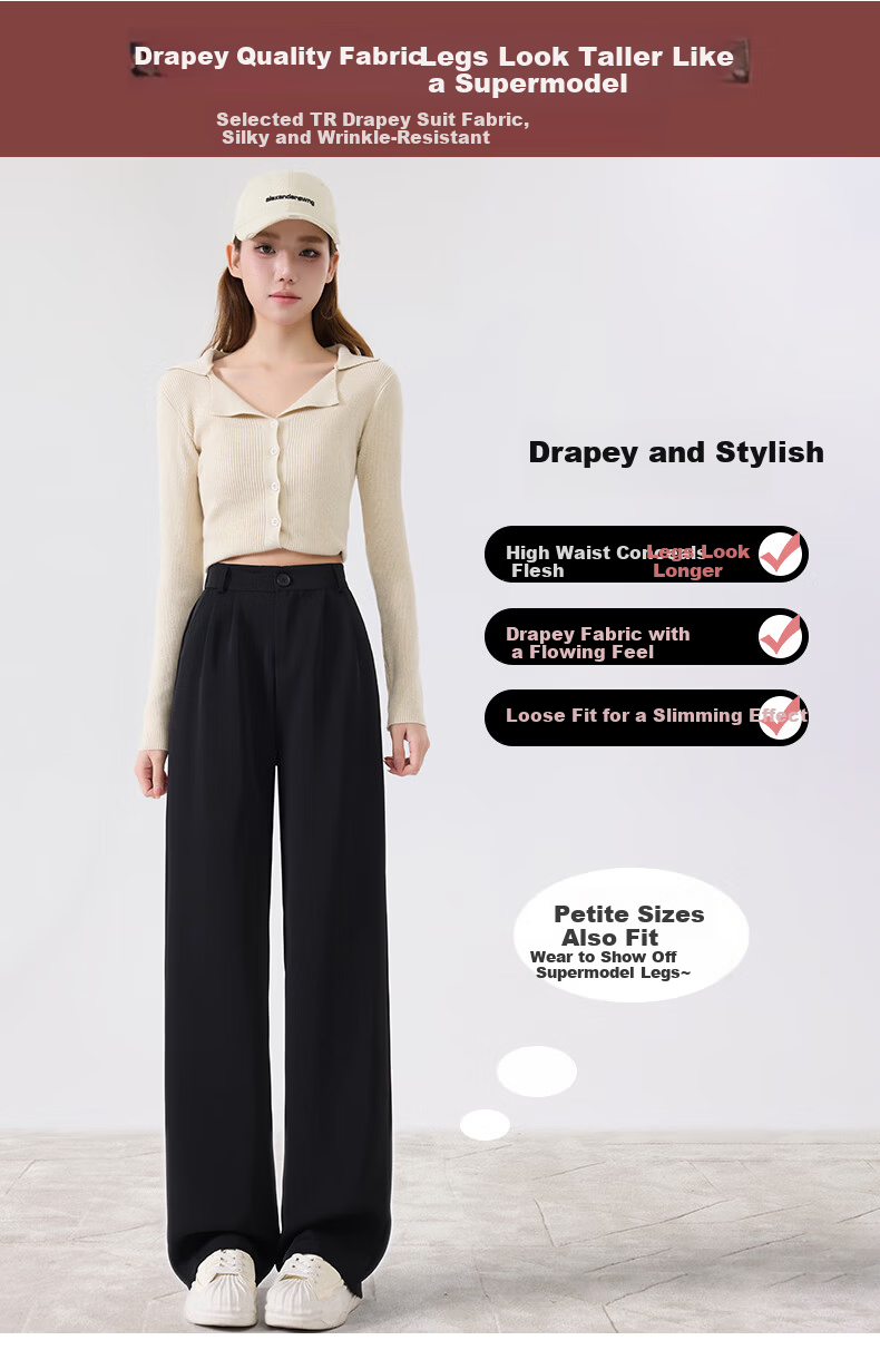LangSha High-Waisted Dress Pants for Women, Lightweight for Spring And Autumn, Draping Straight-Leg Slimming Trousers, Loose Casual Wide-Leg Pants 7