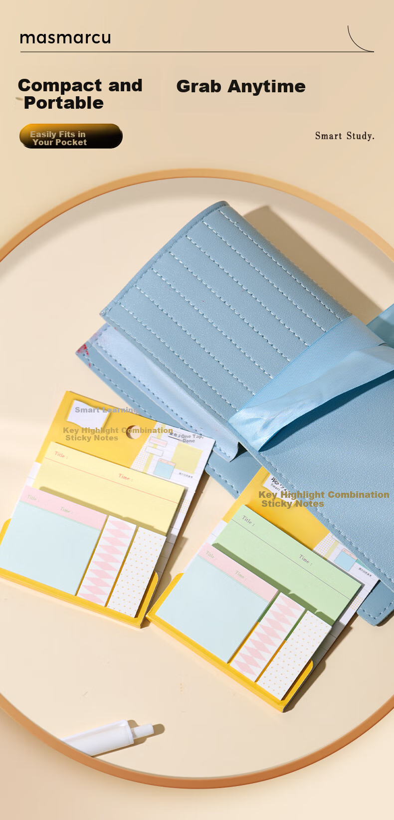 MASMARCU Morning Light Stationery Study Efficiency Sticky Notes Set Strong Adhesive Label Stickers Bookmark Smart Learning 1 Pack Random YS0340 Exam Essential 8