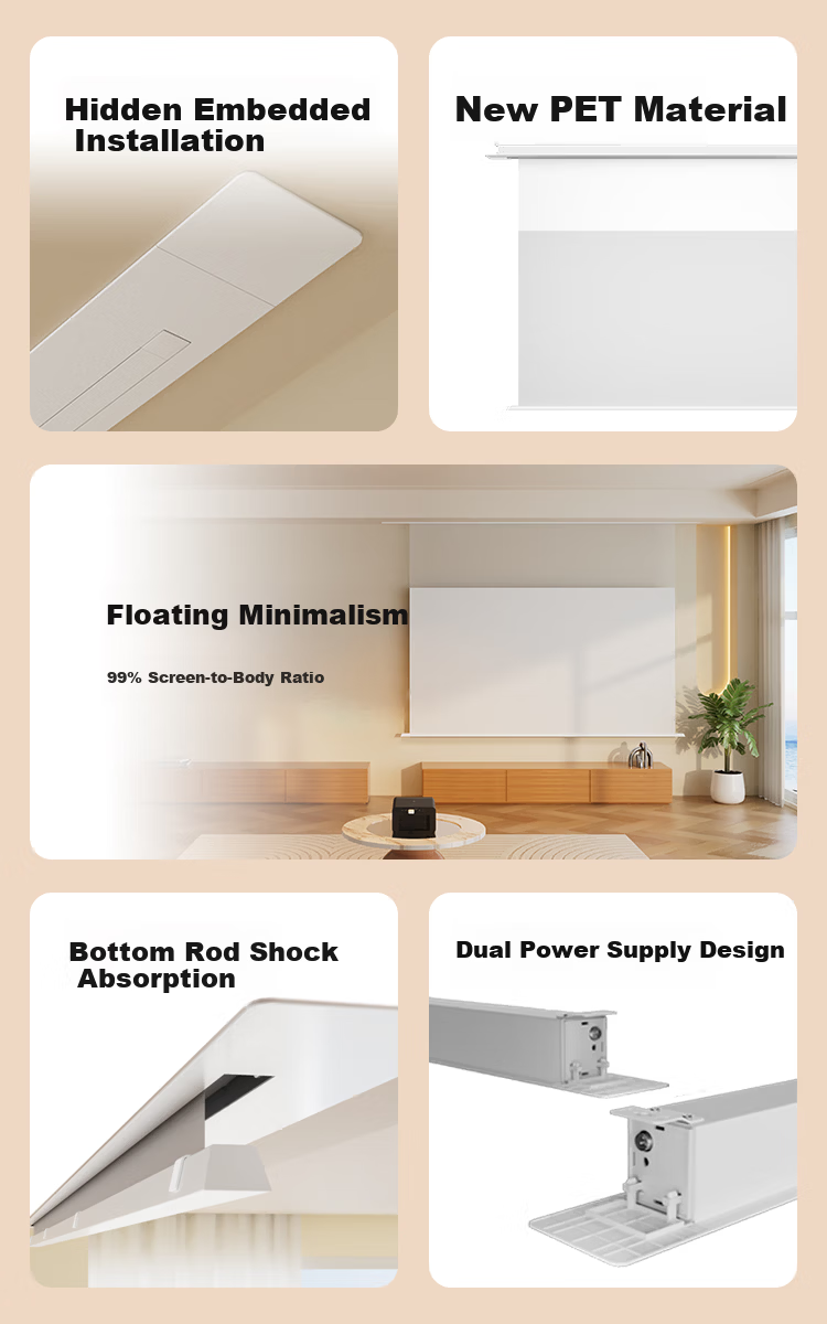 JD Jingzao 100-inch Ceiling Suspended White Light Dual-direction Electrically Powered PET Electric Adjustable Projection Screen Compatible with JmGO, XGIMI, Dangbei, Xiaomi Projectors Mid-Long Throw 2