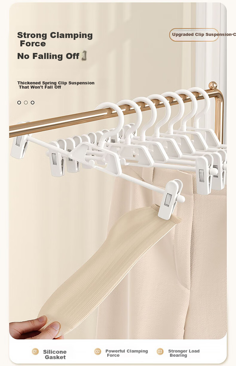 FK Stainless Steel Pants Hanger, Non-Slip Trouser Clips, Extendable Coat Hanger, Seamless Pants Clips, Storage Organizer, Pack of 10 3