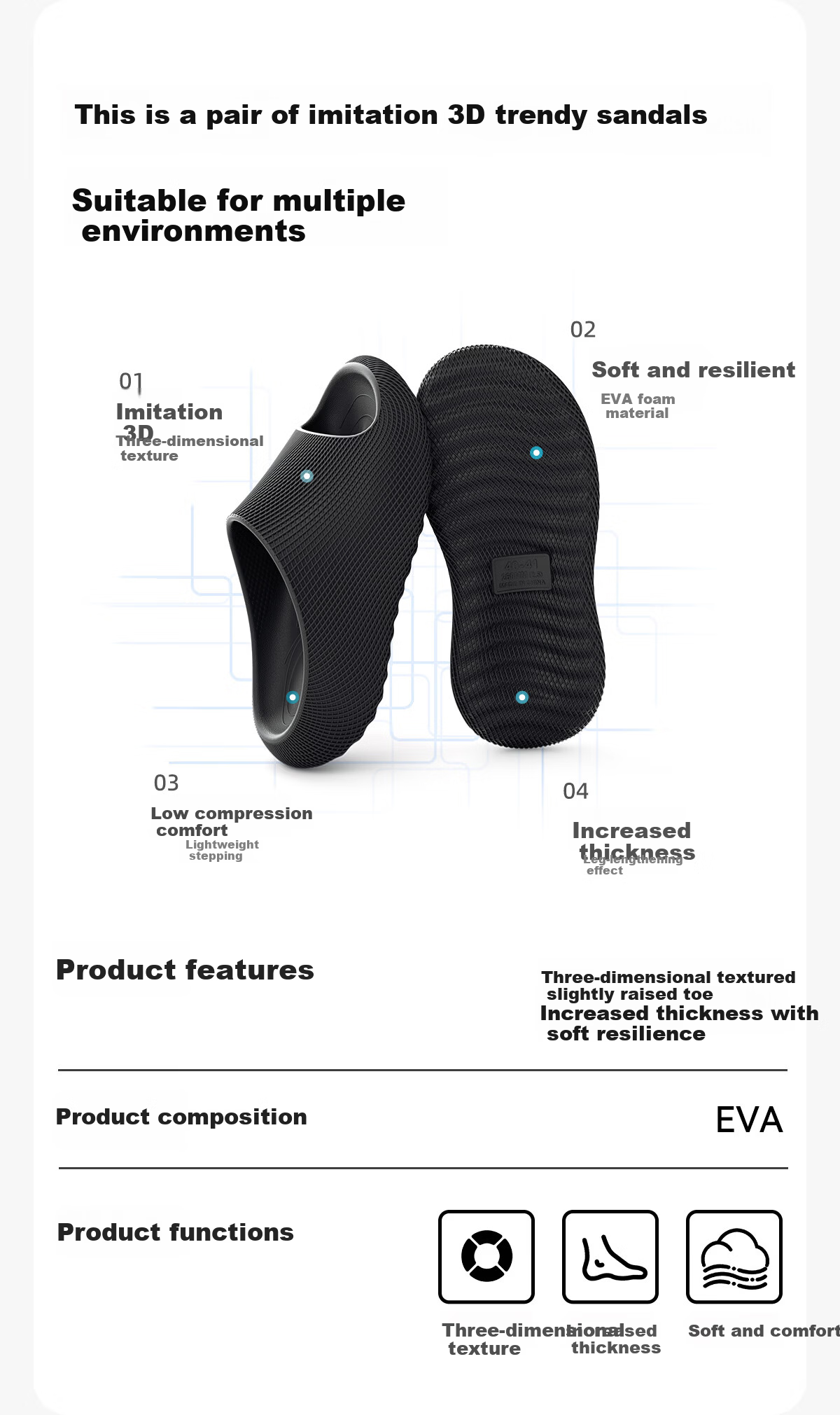 Grace 3D Textured Men's Sports Sandals Summer 2026 New Outdoor Beach Non-Slip Antibacterial EVA Slippers 2