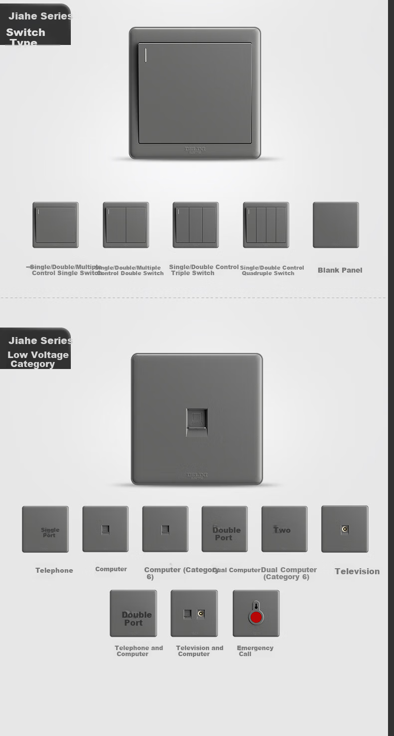 DELIXI CD815 Series 10A Angled Five-Hole Socket Panel Starry Gray 13