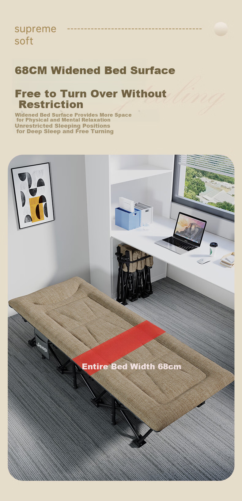 JEEP Folding Bed Recliner Office Nap Single Bed Military Cot Care Bed American Mattress Integrated 14 Legs 2