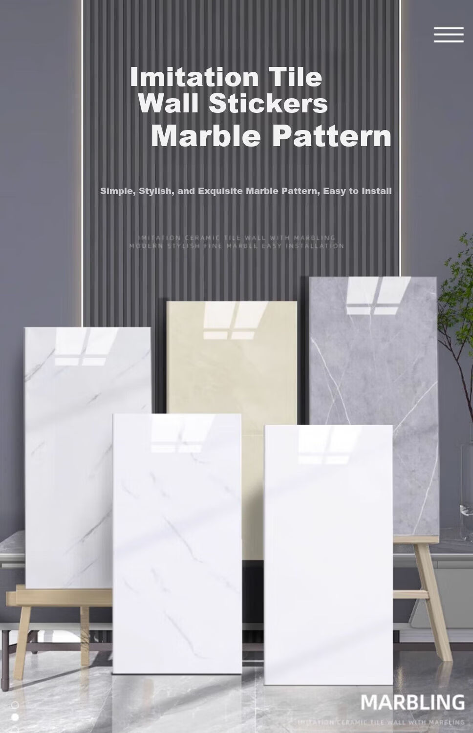 Washi Imitation Tile Wall Sticker Wallpaper Self-Adhesive Waterproof Moisture-Proof Aluminum Plastic Wall Panel Bathroom Bright White 40*80cm (5 Pieces) 5
