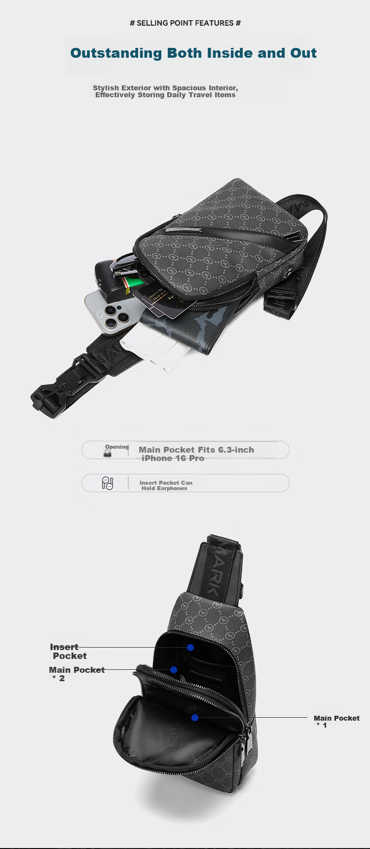 Mark Fairwhale High-end Light Luxury Men's Crossbody Bag Large Capacity Casual Commuter Portable Small Shoulder Chest Bag 11
