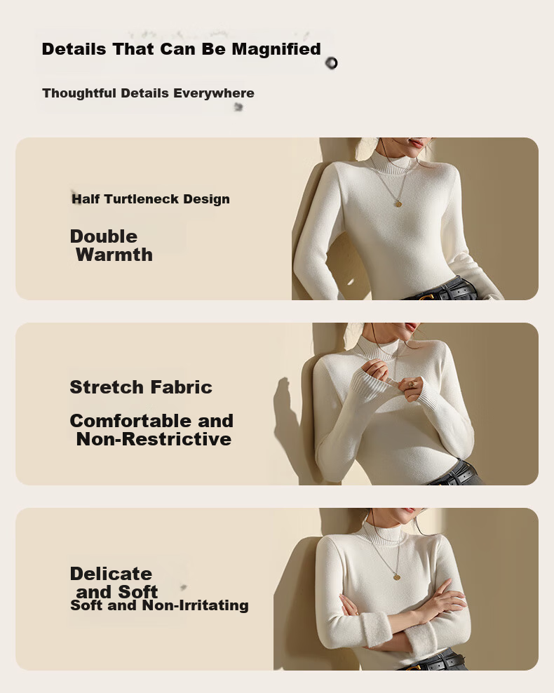 Miiow Women's Fleece-Lined Knitted Sweater Thickened Half Turtleneck Base Layer Integrated Fleece Knit Top 24