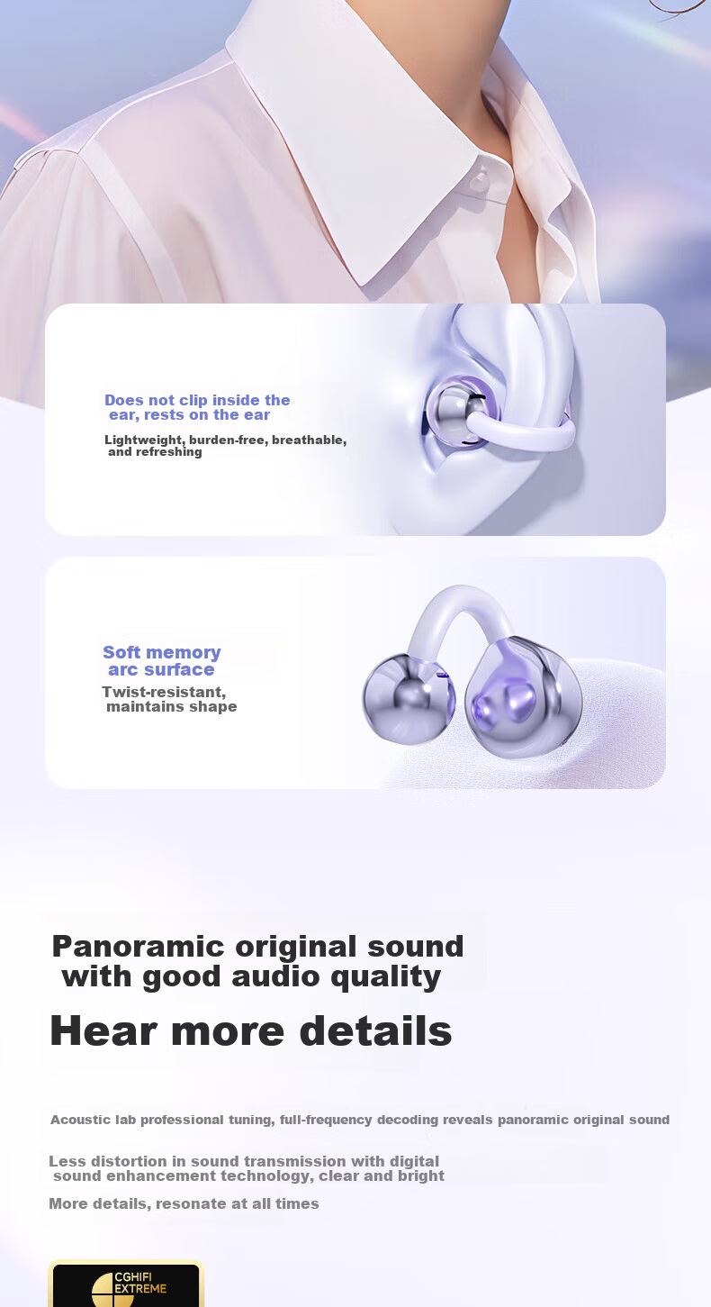 Chuangu 2025 New Panorama Sound Bone Conduction Concept True Wireless Bluetooth Ear Clip Comfortable Non-In-Ear Sports High-Quality Sound 4