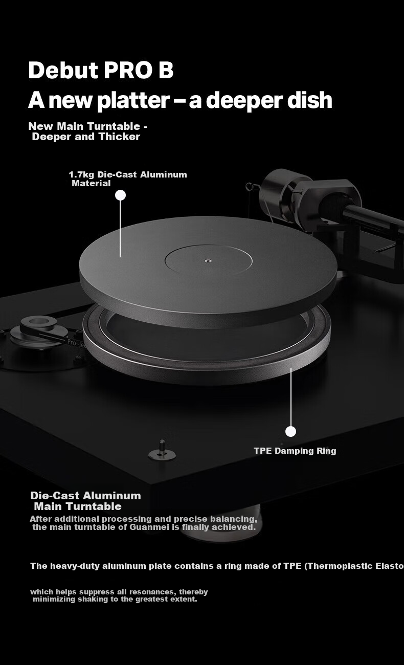 Pro-Ject Debut Pro B Vinyl Turntable Black - Austrian Original Imported Home Record Player 12