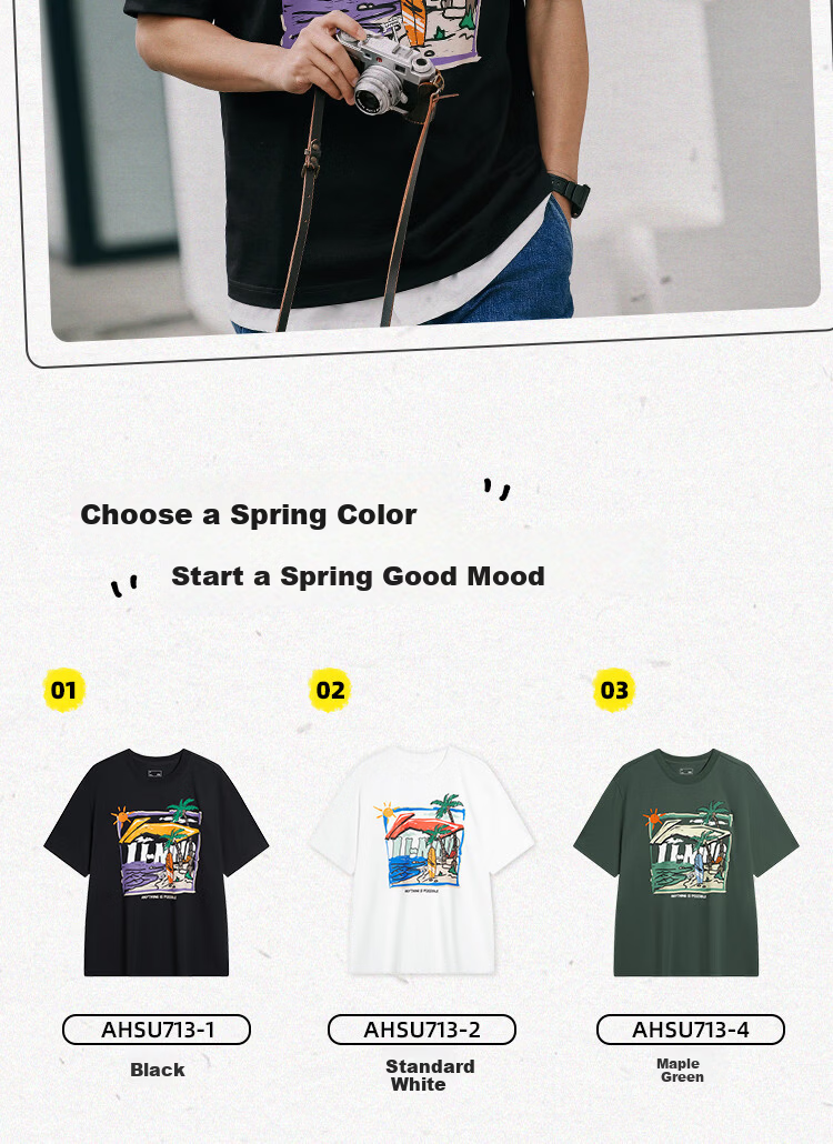 LI-NING Men's Summer 2026 New Comfortable Breathable Short Sleeve Crew Neck Casual Printed Sports T-Shirt 3