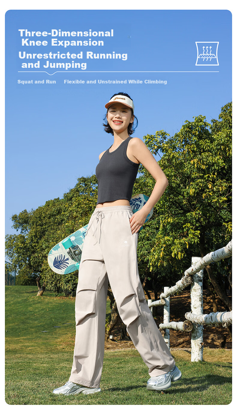 CAMEL Women's Outdoor Hiking Paratrooper Pants Loose Stretch Sports Casual Trousers Y26BA4L0012 Phantom Black L 11