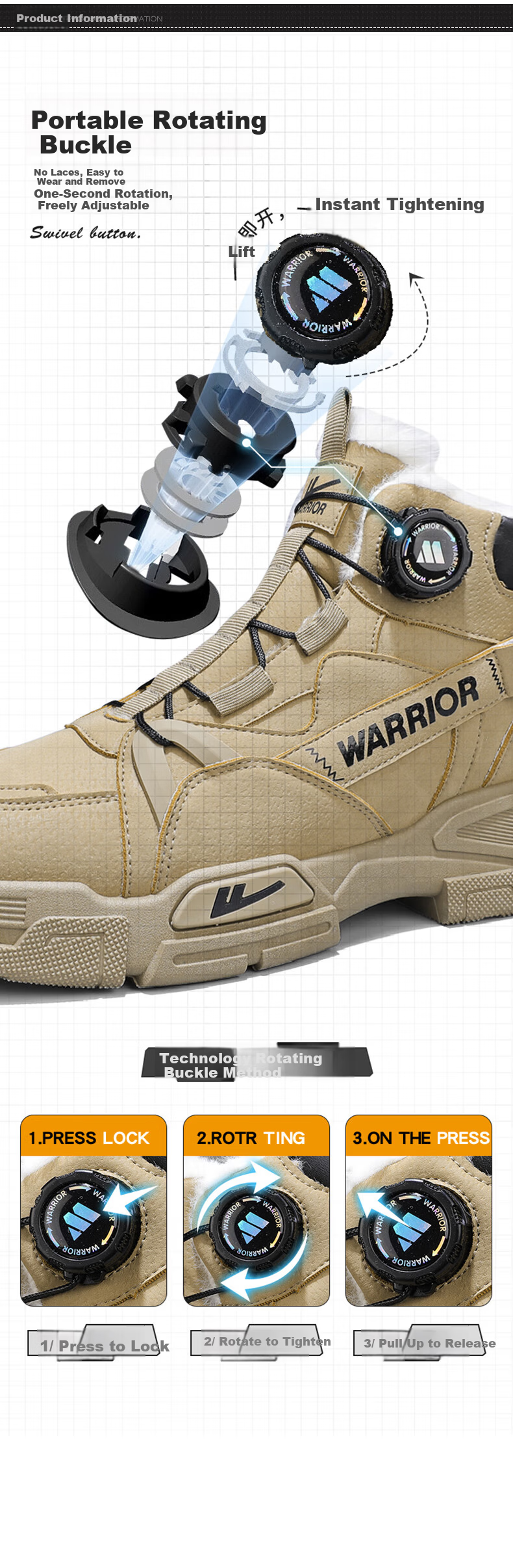 Warrior Men's Martin Boots 2025 Autumn Winter New Men's Fleece Warm Work Snow Cotton Boots Khaki 43 3