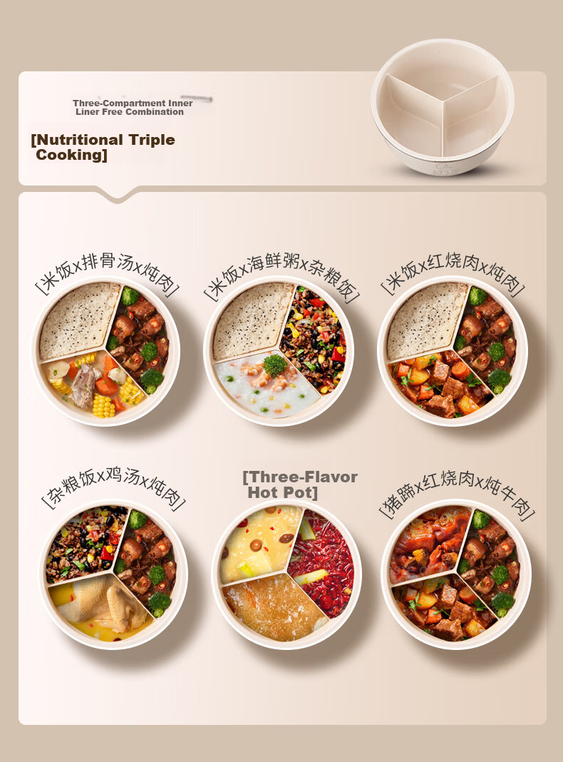 HAP Electric Pressure Cooker Rice Cooker Three-Compartment 3-in-1 Inner Pot High-Pressure Multi-Functional Ceramic Glazed Steamer 4-6 People 3