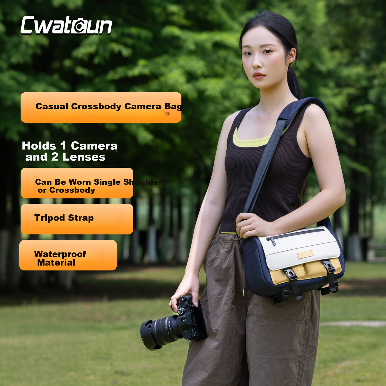 CWATCUN Kaden Single Shoulder Camera Bag Waterproof Outdoor Travel Crossbody Storage Digital Camera Accessory Bag