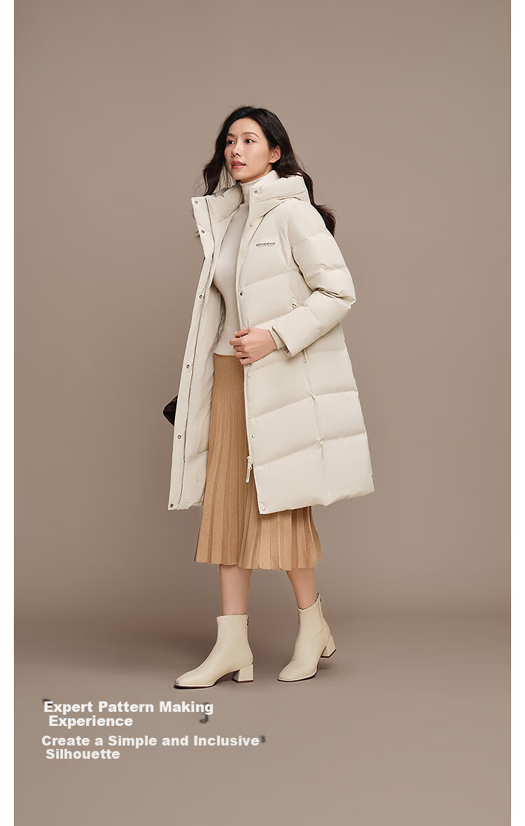 BOSIDENG Women's Off-Season 90% Down Thickened Hooded Loose Mid-Length Casual Warm Coat 7