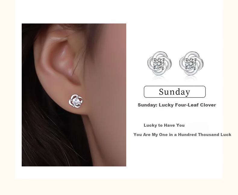 Chow Tai Fook Weekly Light Luxury High-End Silver Stud Earrings for Women Gift Box Birthday Present for Girlfriend 9