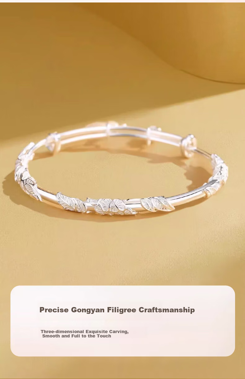 Zhoubaifu Floral Bangle Bracelet for Women, Solid Silver Plated Bracelet, Birthday Gift for Girlfriend on May 20 And Valentine's Day 4