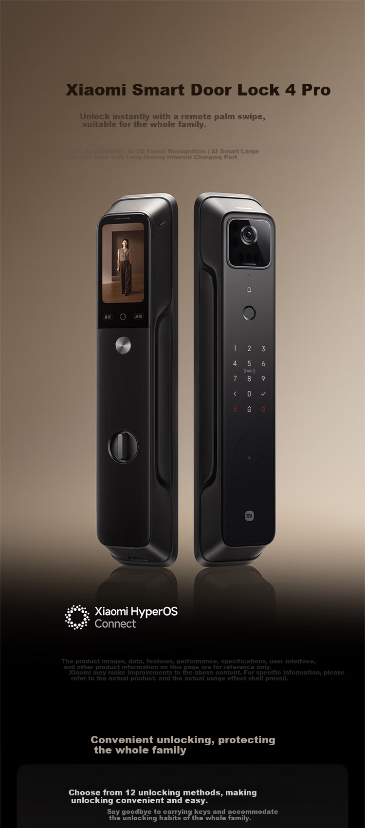Xiaomi Smart Door Lock 4 Pro Palm Vein Face Recognition Cat Eye Large Screen Smart Electronic Password Anti-theft Lock 3
