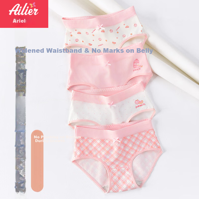 Ariel & Aurora Girls' 100% Cotton Underwear, Class A, Antibacterial, Triangle Briefs for Girls Ages 6-12, Student Girls
