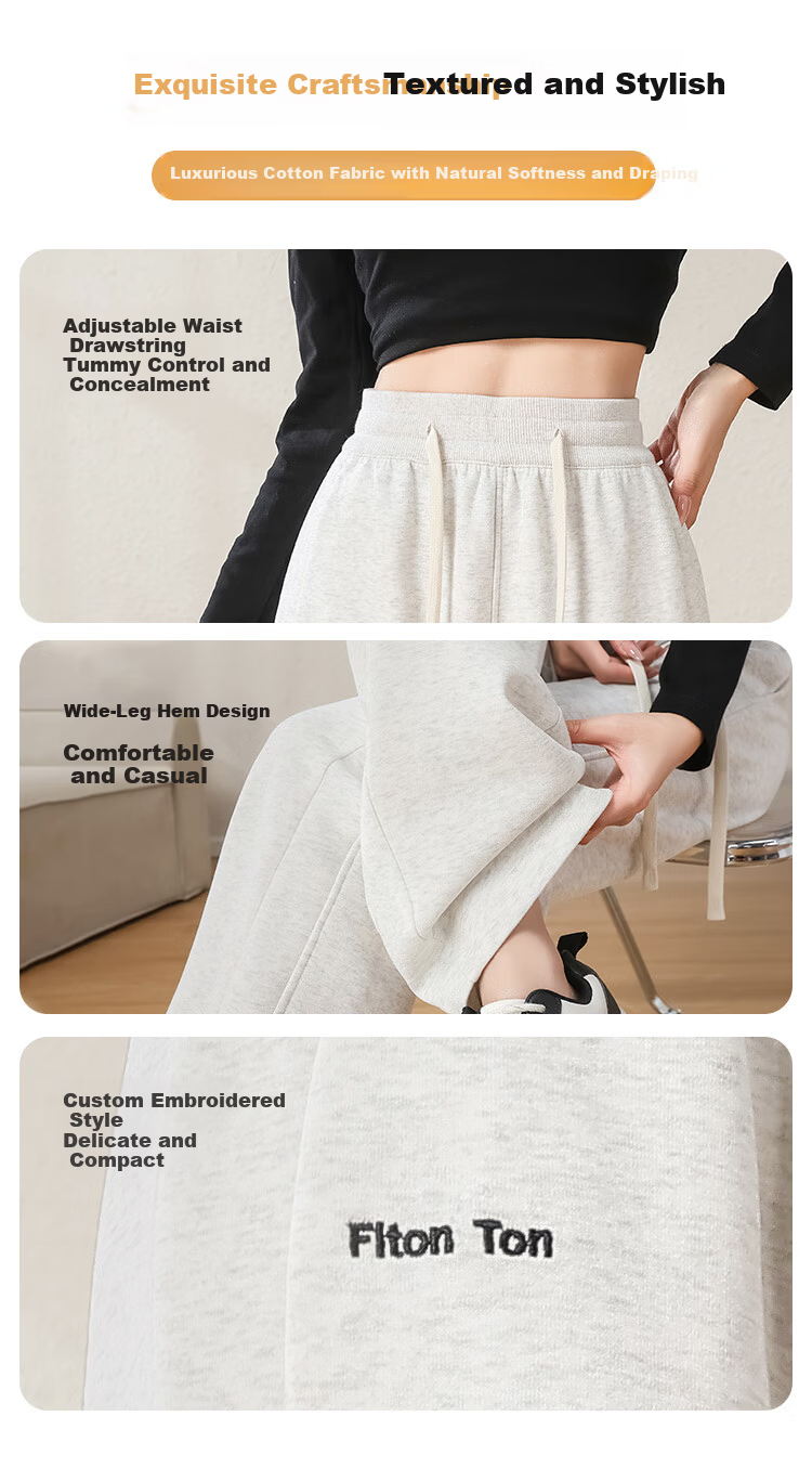 FitonTon Women's Sports Pants, Autumn And Winter High-Waisted Slim-Fit Banana Pants, Loose-Fitting Sweatpants, American-Style Wide-Leg Pants, Slimming Versatile Trousers 10