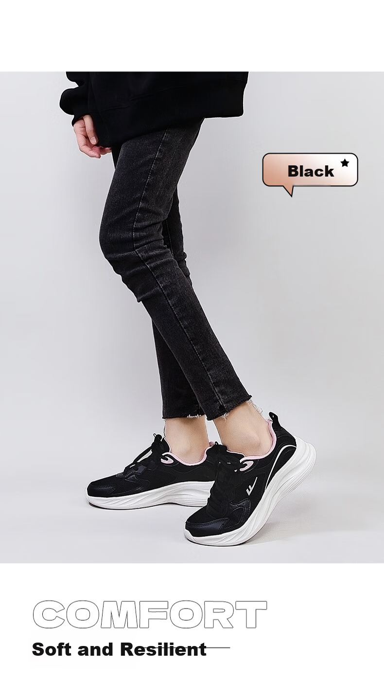 Huili Official Women's Shoes, Summer Breathable Mesh Sneakers, White Women's Shoes, Running Shoes for Women, All Black, Size 42 17