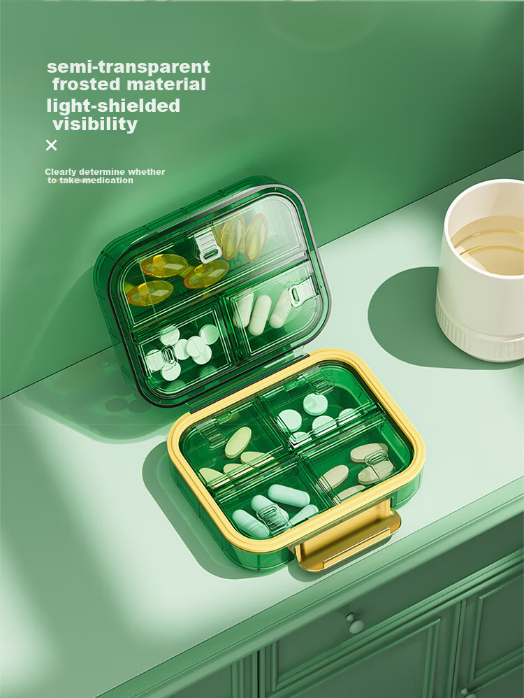 Daisy Leaf Portable Weekly Pill Organizer with Reminder, Large Capacity Green Medicine Box for Seven Days 4