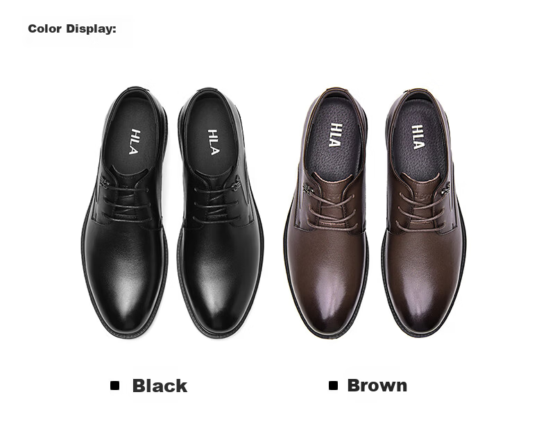 HLA Men's First Layer Cowhide Leather Dress Shoes British Business Casual T332 Black 39 5